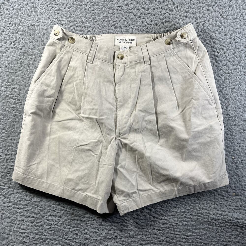 Roundtree & Yorke Mens Shorts 33 Tan Khaki Elastic Side Tab Waist Cotton NWT